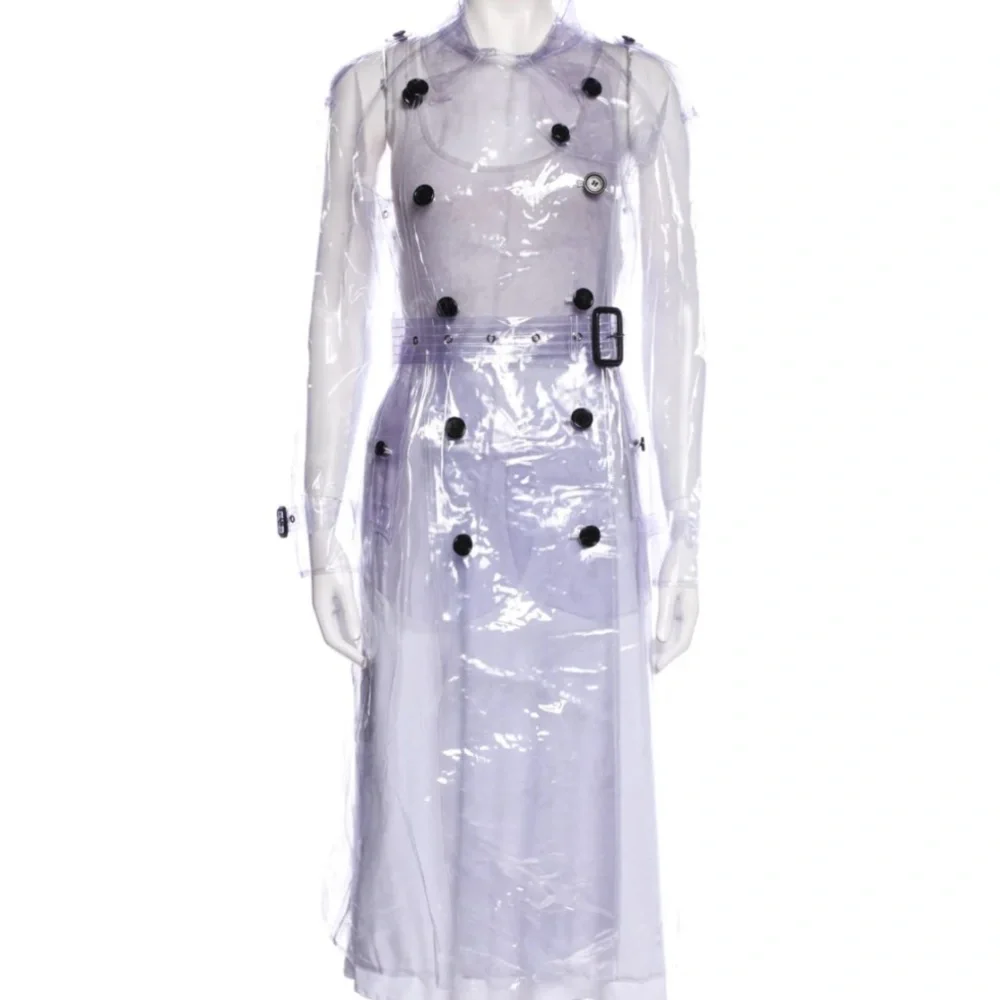 Burberry Authentic Transparent PVC Vinyl Trench Coat Jacket Belt Women’s 8 Med - Picture 4 of 5